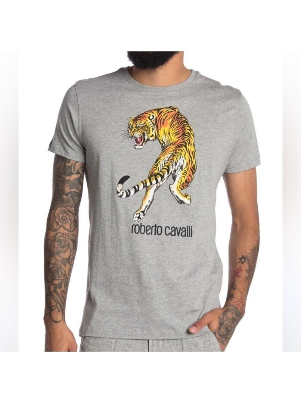 Roberto Cavalli Grey Tiger Print T Shirt XL